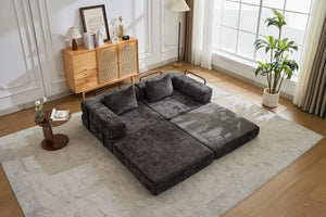 English Elm Compression Convertible Floor Sofa Bed - Flexible Modular Chenille Loveseat For Small Spaces, No Assembly! W3723P345650