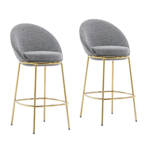 English Elm Christopher Knight Home® - Celano Upholstered Metal Barstool Set of 2 with Plush Rounded Seat, Semi‑Enclosed Backrest, Durable Frame Gold,Gray N775P268055G