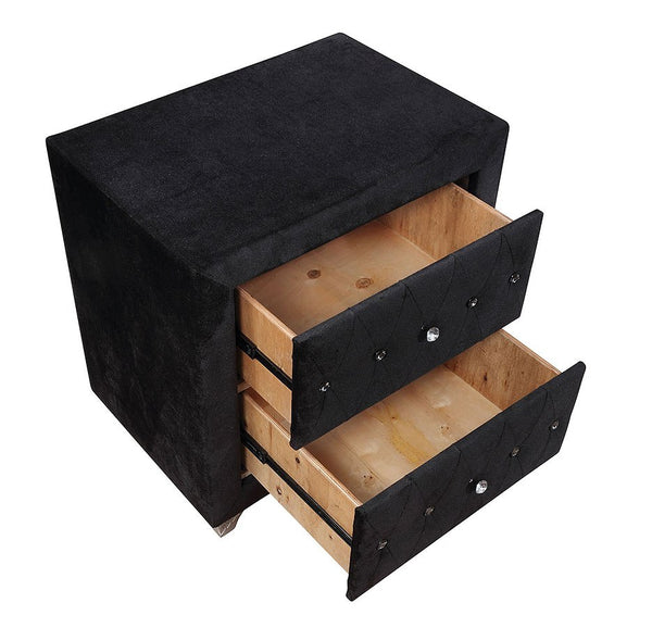 English Elm Glam Upholstered Nightstand with Acrylic Button Tufting Velvet Cabriole Feet Bedroom Black B2741P435907