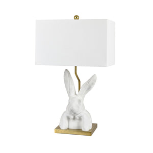 Crestview Collection 28"H Charming Bunny Table Lamp With Rustic White Finish, Gold Base & Elegant Linen Shade For Decor   Cvazvp123