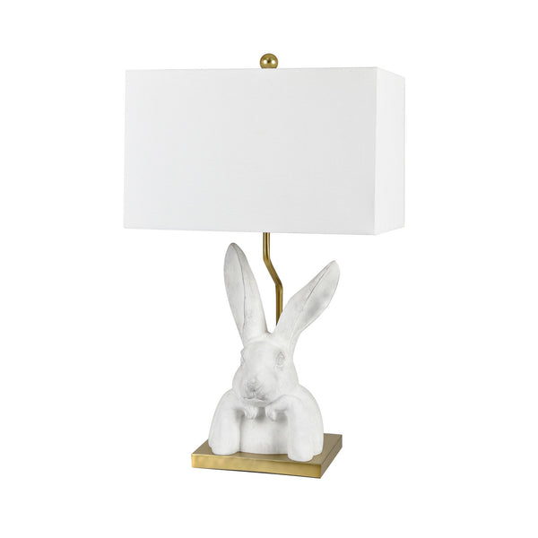 Crestview Collection 28"H Charming Bunny Table Lamp With Rustic White Finish, Gold Base & Elegant Linen Shade For Decor   Cvazvp123