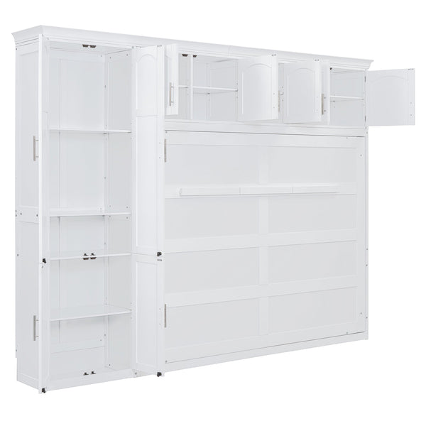 English Elm Queen Murphy Wall Bed with Integrated Wardrobe and Drawers for Studio Spaces LP000876AAK