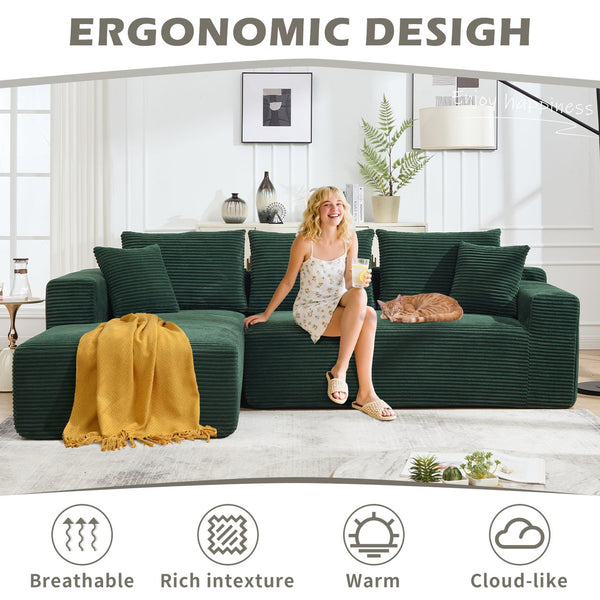 English Elm Modular Cloud Sectional with Oversized Chaise Memory Foam Fill Casual Living Room Sofa W3224S00009