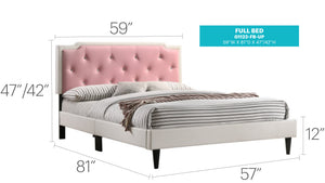 English Elm Charming Tufted White Full Bed with Adjustable Headboard Height, Box Spring or Slat Option, 57"W B078107960