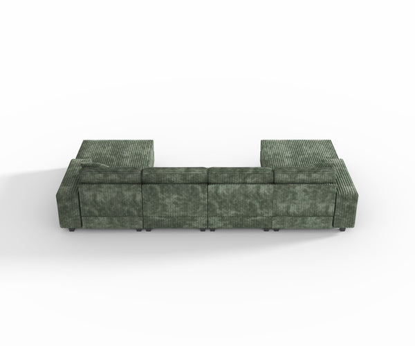 English Elm Convertible U-Shaped Sofa With Storage, Modern Corduroy Design For Spacious Living Rooms, Green W1793S00029