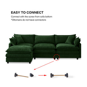 English Elm 105" L-shaped Chenille Sectional with Ottoman Pocket Spring Living Room Sofa Green W1097S00230