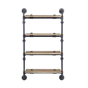 English Elm 4 Industrial Farmhouse Wall Shelf 4-Tier Oak with Sandy Black Metal Tubes for Stylish Storage and Display B016P324181