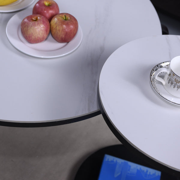 English Elm Set of 2 Round Sintered Stone Nesting Tables Sleek Modern Accent for Living Rooms W2899P405896