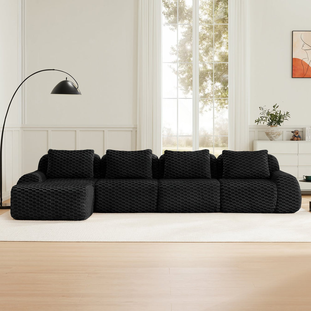 English Elm 146" Flannelette Modular Sectional with Deep Seating and Tool-free Buckle Configuration W714S01536