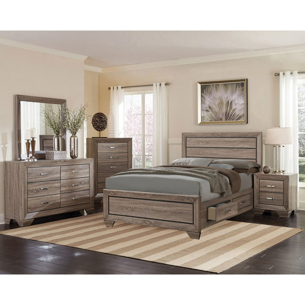English Elm Oatfield Rustic Washed Taupe Eastern King Storage Bed with Horizontal Panels & 4 Underbed Drawers B062S00949