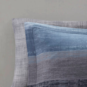 English Elm 7-piece Twin Watercolor Stripe Comforter Set with Cotton Blend Sheets Bedroom Navy Multi B035P408254