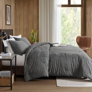 English Elm 2pcs Stone-washed Cotton Twill Comforter Set Oversized Soft Farmhouse Bedding Grey B035P341108