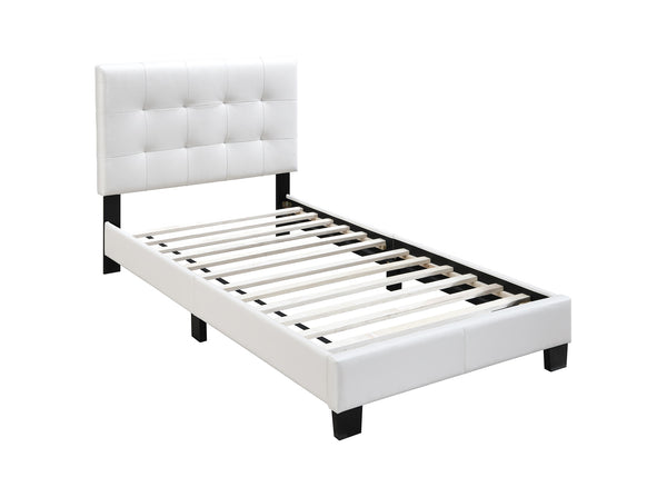 English Elm Modern Twin Bed Faux Leather Upholstered Frame Adjustable Headboard Clean White Finish B011P414680
