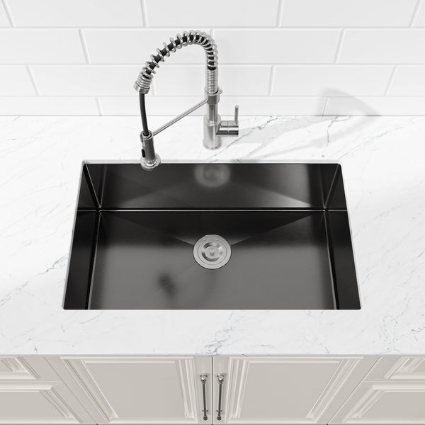 English Elm Stainless Handmade Matte Black Undermount Kitchen Sink 304 Grade Deep Single Bowl T3177P286045