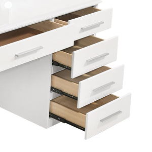 English Elm Sarah Glossy White Vanity Desk with Mirror & Hollywood Lights, Felt-Lined 9 Drawers, High Gloss Finish B062S01007