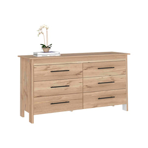 English Elm Double Six-Drawer Dresser with Metal Gliders and Pulls, Engineered Wood, Compact 31.7" Height Multicolor 35 L x 22 W x 7 H B097S00135