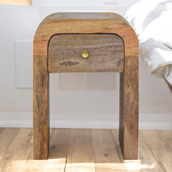 English Elm Mini Darcy Nightstand In Warm Oak Finish - Handcrafted Solid Mango Wood With Curved Edges & Storage B182P291663