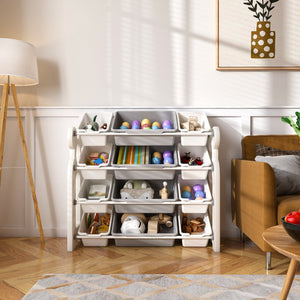 English Elm Kids Toy Storage Organizer with 12 Bins, Space-Saving Non-Toxic Cabinet for Neat Playroom Storage Grey+Ivory W509P288471