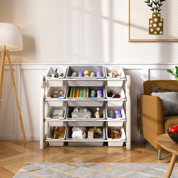 English Elm Kids Toy Storage Organizer with 12 Bins, Space-Saving Non-Toxic Cabinet for Neat Playroom Storage Grey+Ivory W509P288471