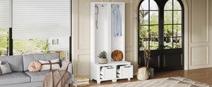 English Elm On-Trend Elegant Hall Tree Set Of 2 - 3-In-1 Entryway Coat Rack With Bench, Drawers & Hooks, White N721P249242K-GIGA