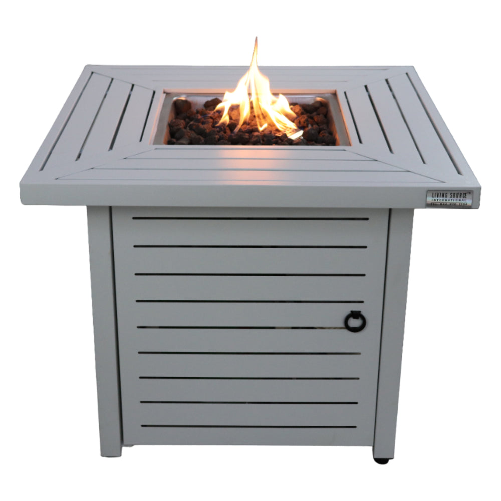 English Elm 25" Contemporary Steel Propane Fire Pit Table with Lid, Cover & Filler, 33"x33" Durable Outdoor Centerpiece B120P198792