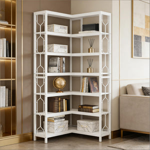 English Elm Compact Six Tier Bookcase with 12 Open Cubes for Slim Vertical Home Office Storage T3971P451232