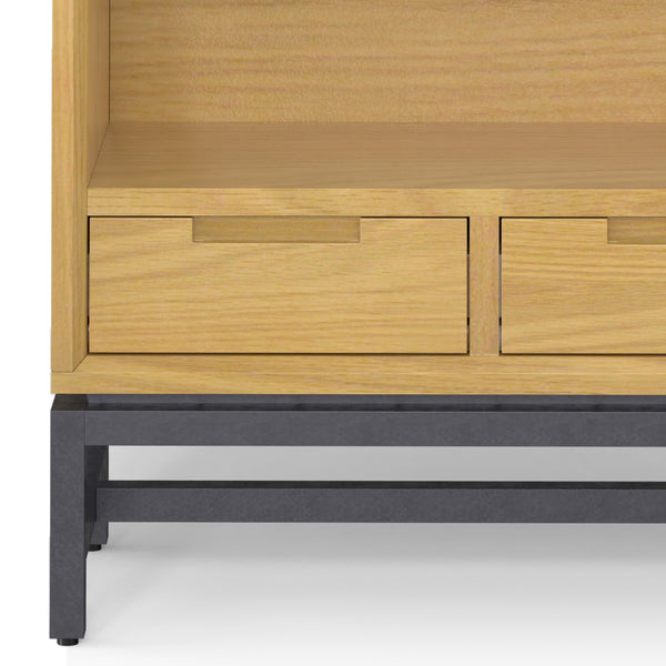 English Elm Banting Mid-Century Bookcase - Handcrafted Oak Veneer With Industrial Metal Accents For Stylish Storage B136P158466