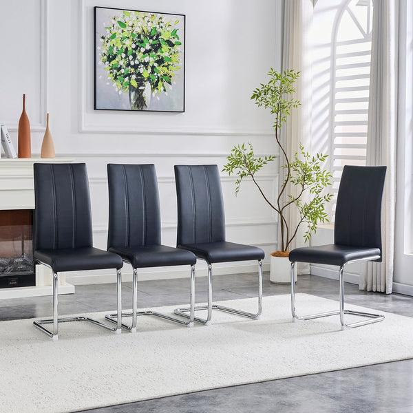 English Elm 4-pack Pu High-back Dining Chairs with Powder-coated Metal Legs for Modern Kitchens Black W3875P372872