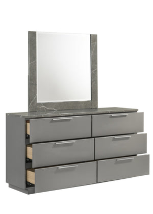 English Elm Elara Two-Tone High-Gloss Marble & Lacquer Dresser with 6 Spacious Drawers, Velvet-Lined Top (Gray) G150108690