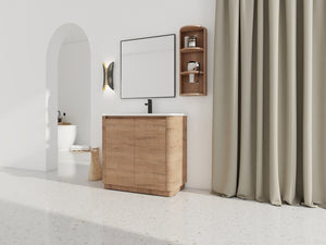 English Elm 36'' Freestanding Bathroom Vanity With Ceramic Sink, Soft-Close Doors & Stylish Storage Solutions W999S00403