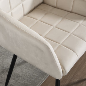 English Elm Dining Velvet Upholstered Armchair with Grid Stitching, Stable Crossed Metal Legs, Cream Comfort — Easy Assemble W3112P254938