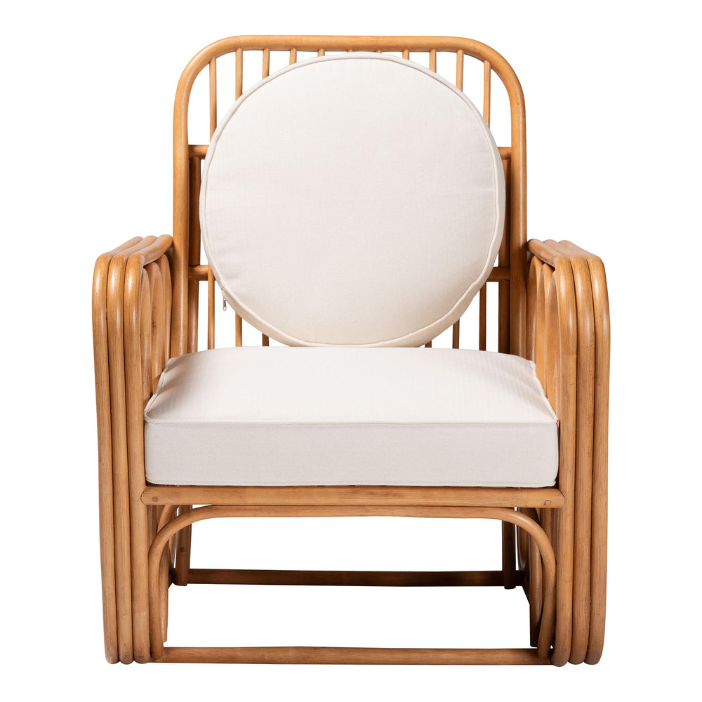 English Elm Bohemian Natural Rattan Accent Chair with Open Weave Frame for Sunroom or Living Room B2750P467786