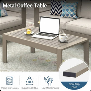 English Elm 2 Piece Outdoor Iron Patio Sofa Set with Thick Cushions and Wood Grain Coffee Table Light Khaki+Beige B082P455115
