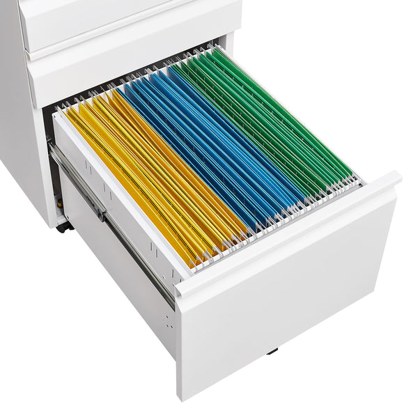 English Elm 3-drawer Rolling Steel File Cabinet Fully Assembled with Lock and Pen Tray for Office White T3625P495644