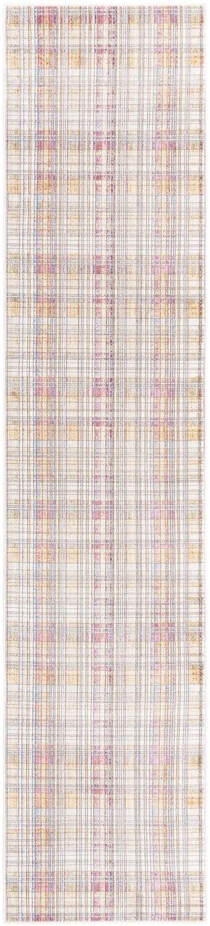 Unique Loom Deepa Tartan Machine Made Geometric Rug Multi, Blue/Gray/Ivory/Orange/Yellow/Purple 2' 6" x 12' 2"