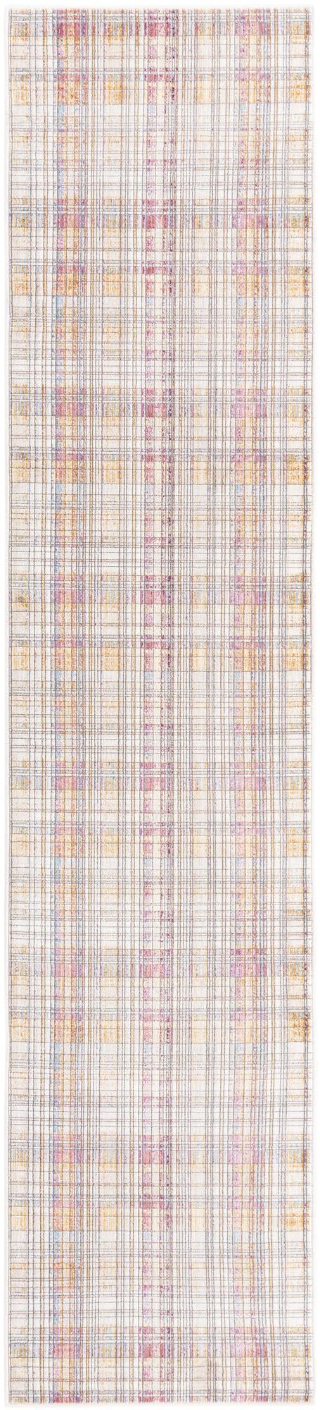 Unique Loom Deepa Tartan Machine Made Geometric Rug Multi, Blue/Gray/Ivory/Orange/Yellow/Purple 2' 6" x 12' 2"