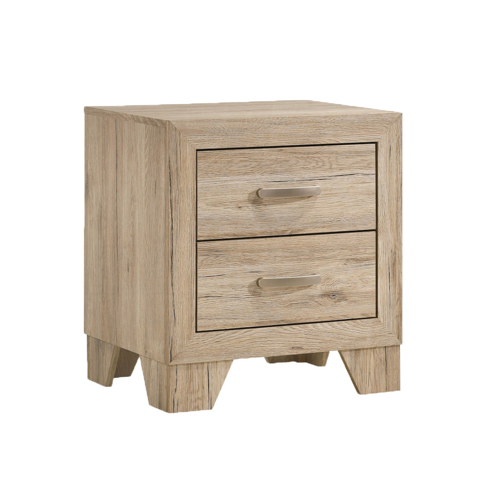 English Elm 2 Drawer Wood Nightstand with Tapered Legs and Natural Finish for Modern Bedrooms B016P256426
