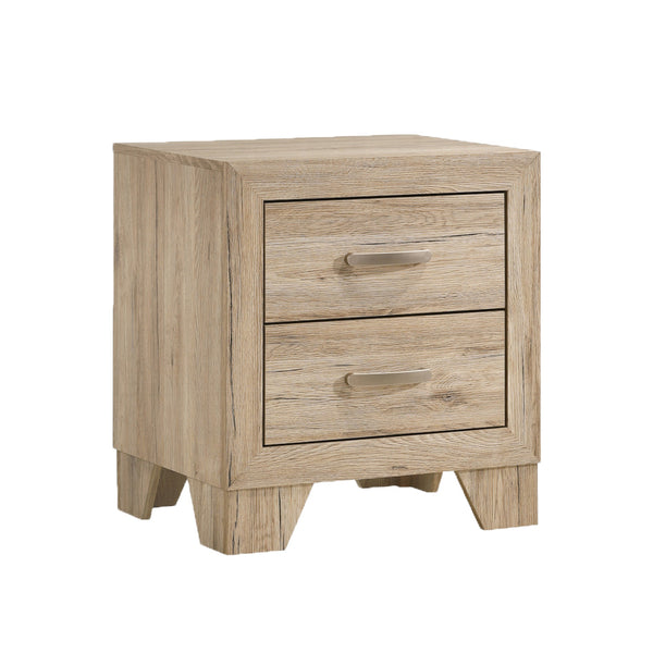 English Elm 2 Drawer Wood Nightstand with Tapered Legs and Natural Finish for Modern Bedrooms B016P256426