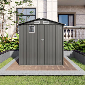 English Elm 6x Galvanized Steel Outdoor Storage Shed with Peaked Roof Skylight and Lockable Door W3213P309350