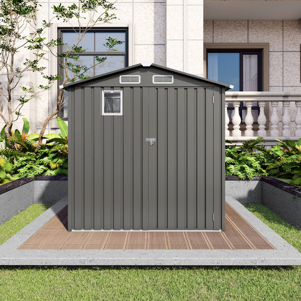 English Elm 6x Galvanized Steel Outdoor Storage Shed with Peaked Roof Skylight and Lockable Door W3213P309350