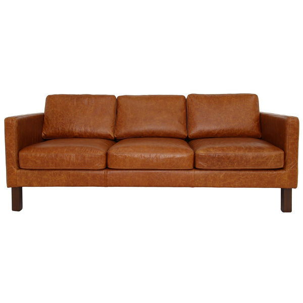 English Elm Elliot Full Grain Leather Reclining Sofa Solid Wood Frame Cognac Living Room Seating B183P255282