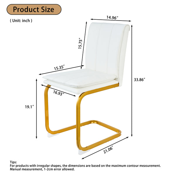 English Elm Modern Pu Leather Cantilever Dining Chairs Set of 4 with Steel Arc Frame for Kitchen White+Gold W5123P454212