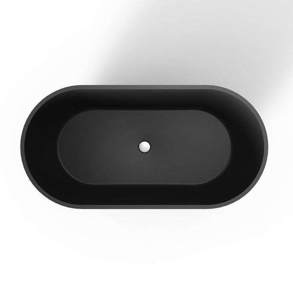 English Elm 59 Inch Stone Resin Freestanding Bathtub Oval Spa Soaking Tub for Small Bathrooms Black W1613P355471
