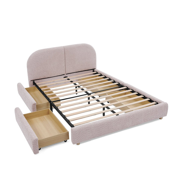 English Elm Queen Platform Bed Curved Headboard Circle Yarn Fabric with Four Wheeled Storage Drawers Pink W487S00480