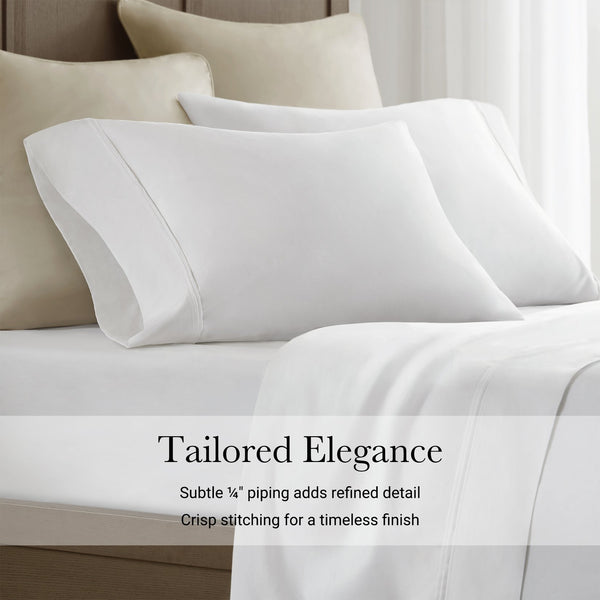 JLA Home Harbor House - Sateen Egyptian Cotton Sheet Set 400TC – OEKO-TEX, Silky Cool Sateen, Deep-Pocket 16" Fit, Piped Finish HHD20-1957