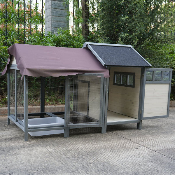 English Elm Large Breed Outdoor Doghouse Solid Fir Wood Covered Porch Weatherproof Asphalt Roof W1431S00013