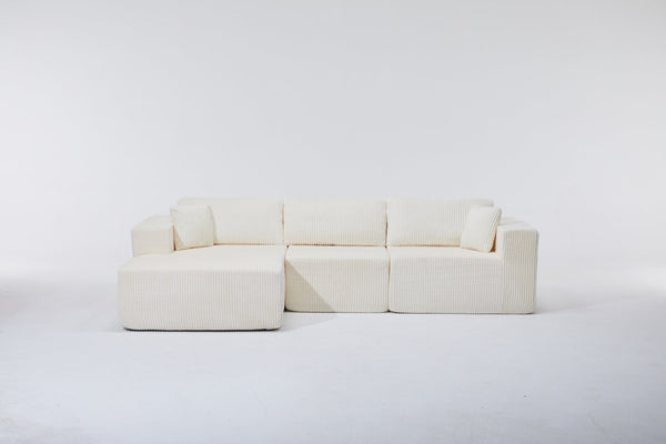 English Elm Modular Cloud Sectional with Corduroy Upholstery Deep Cushions for Living Rooms W1919S00007