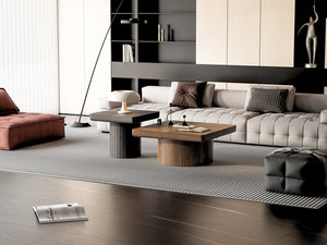 English Elm Modern Parquet Wood Nesting Coffee Tables Sculptural Fluted Pedestal Living Room Set Black + Dark Walnut W1435S00032