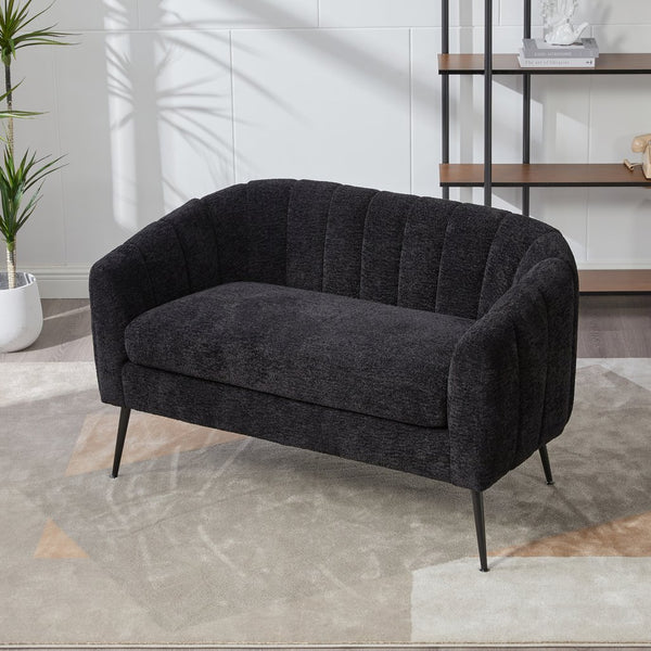 English Elm 50.2'' Channel Tufted Chenille Settee with Metal Legs Compact Glam Loveseat W3118P397106