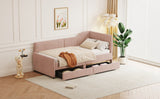 English Elm Twin Size L-Shaped Corduroy Daybed,Upholstered Bed Frame With 2 Storage Drawers,Pink